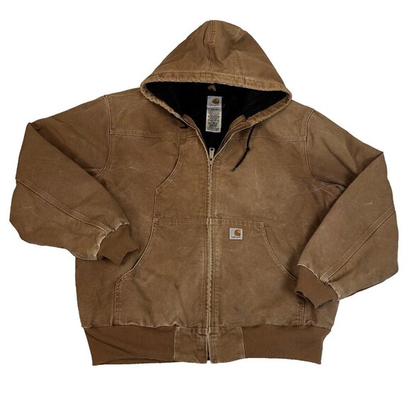 Carhartt Other - Carhartt Mens J244-BRN Brown Insulated Duck Canvas Hooded Zip Work Jacket XL